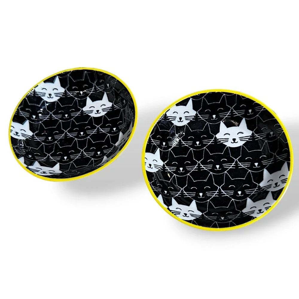 Ore' Originals Happy Cats Cat Set of 2 Dipping Prep Bowls Mini Ceramic Dish 3.7